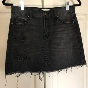 Black Distressed Denim Skirt